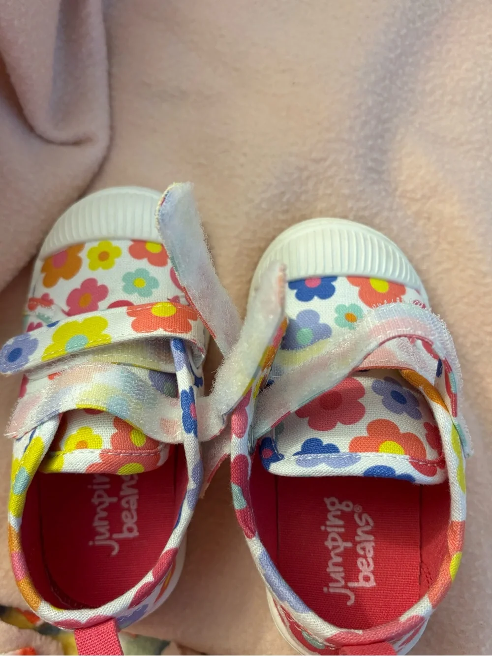Kohl's White Canvas Kids Sneakers with Pink, Yellow, Blue & Orange Flowers